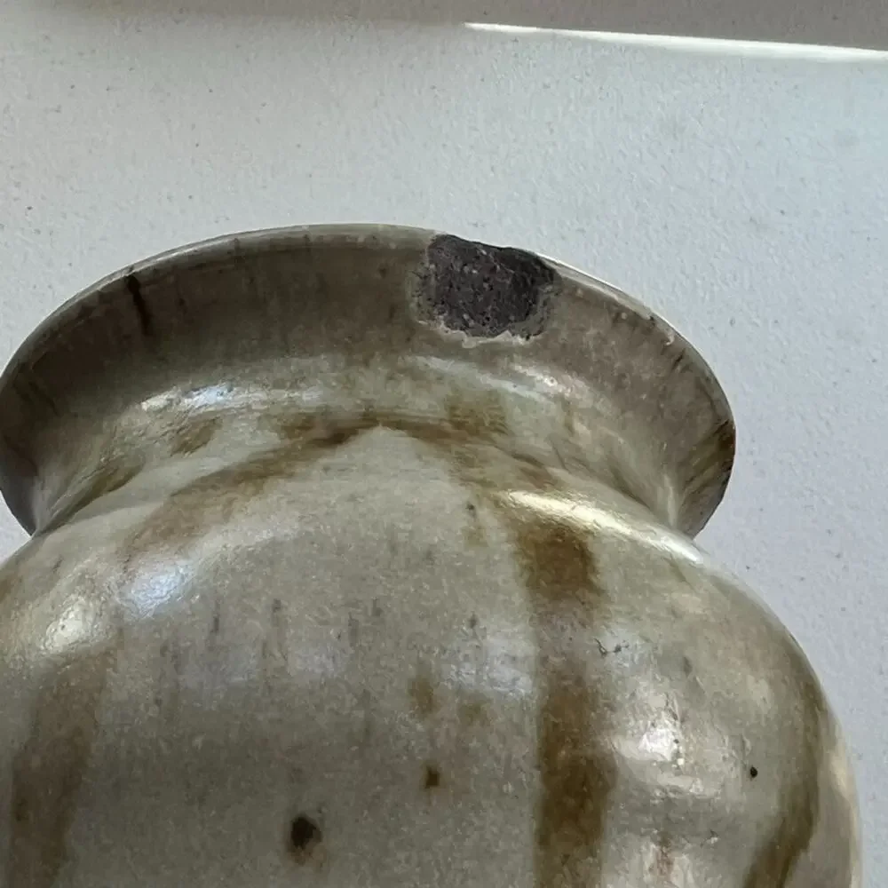Studio Art Pottery Stoneware Tall Vase Glaze Brown Drips Signed By Carol R.